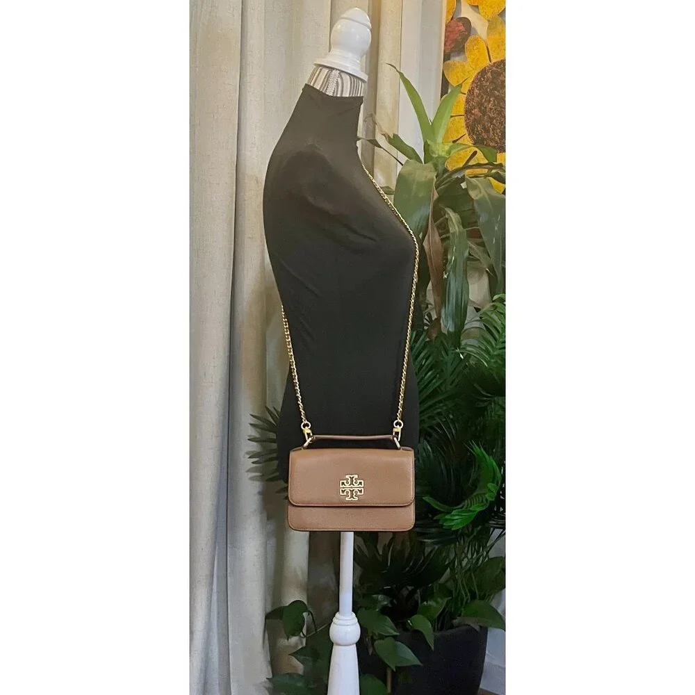 TORY BURCH CAMEL BROWN BRITTEN WITH GOLD HARDWARE HANDBAG - Picture 13 of 13